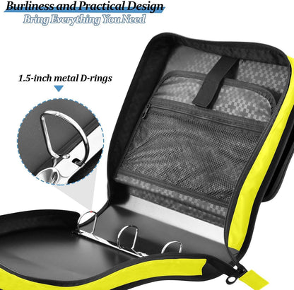 Zipper Binder 3 Ring Binder 1.5 Inch with Zippers Shoulder Strap & Handle Binders Organizer Bag Yellow