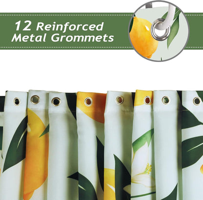 Lemon Shower Curtain, Allover Fruit Green Leaves Bathroom Curtain 72x72 Inch Polyester Fabric Waterproof Bath Curtain with 12 Hooks