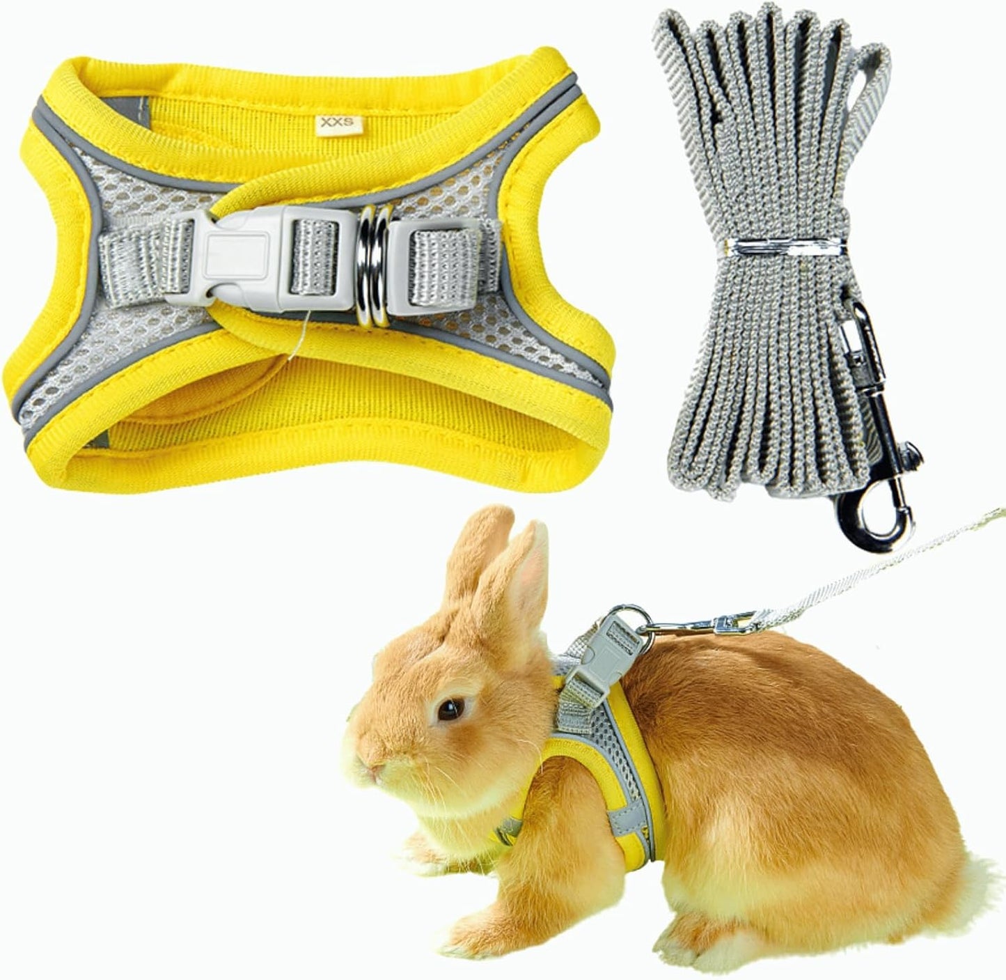 Pet Harness,Rabbit Harness and Leash Set, Breathable Pet Vest, Reflective Strips Jacket for Small Kitten, Puppy, Rabbit (Yellow,S)