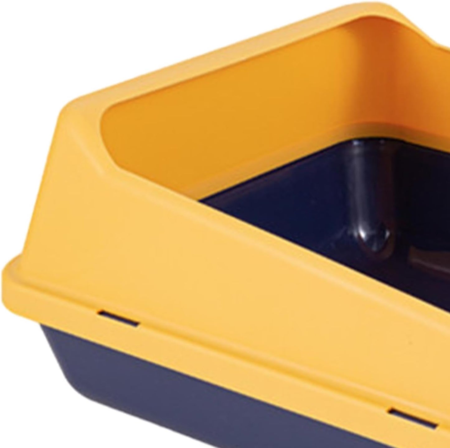 Cat Litter Tray Open Top Cat Box with High Side Pet Bedpan Tray with Frame Litter Pan Scooper Entry Suitable for Home Indoor Kittens, L Blue Yellow
