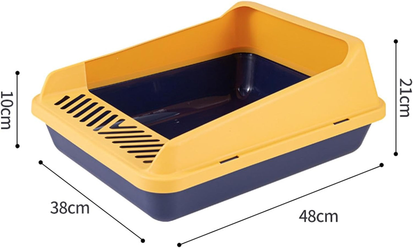 Cat Litter Tray Open Top Cat Box with High Side Pet Bedpan Tray with Frame Litter Pan Scooper Entry Suitable for Home Indoor Kittens, L Blue Yellow