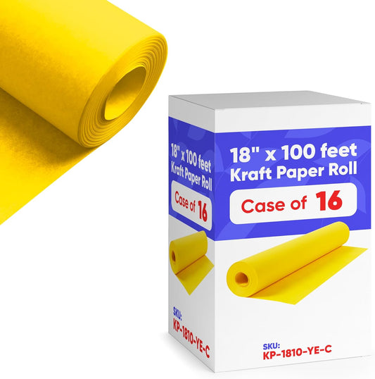 18" x 1200" (100 ft) Yellow Kraft Paper (Case of 16 Rolls), 45 lbs Thickness, Made in USA Kraft Paper for School, Art Colored Paper, Gift Wrapping Paper, Packing Paper for Moving