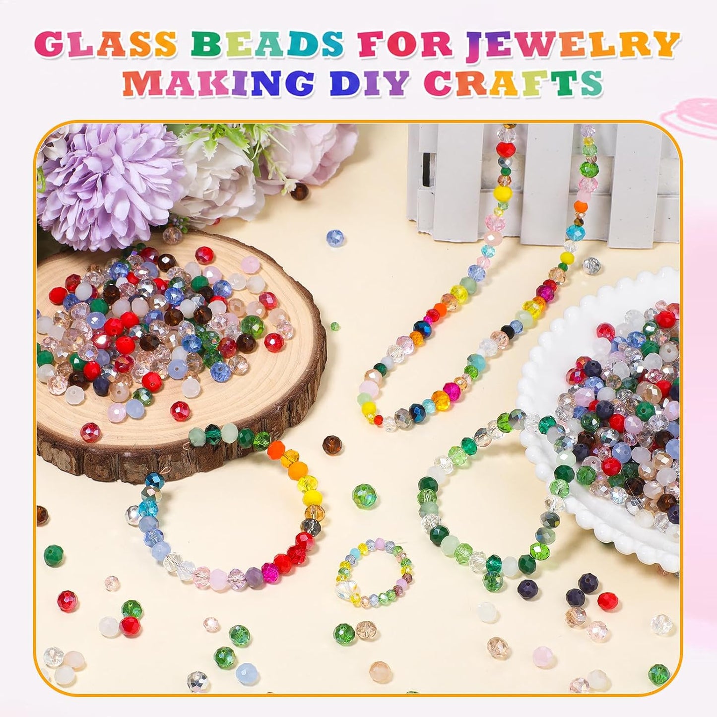 500pcs 6mm Crystal Glass Beads for Jewelry Making Faceted Rondelle Flat Beads for Bracelets Necklace Earrings DIY Crafts (Yellow Crystal AB Bead)