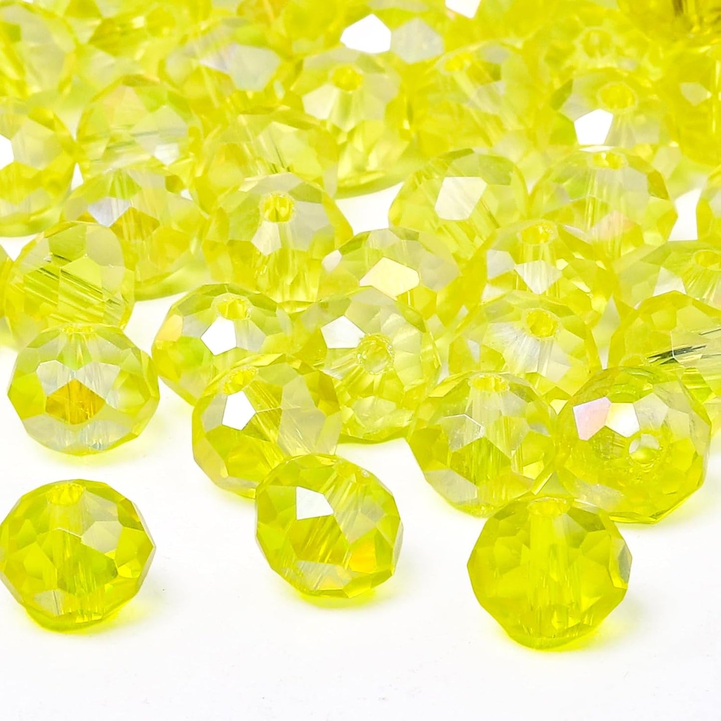 500pcs 6mm Crystal Glass Beads for Jewelry Making Faceted Rondelle Flat Beads for Bracelets Necklace Earrings DIY Crafts (Yellow Crystal AB Bead)