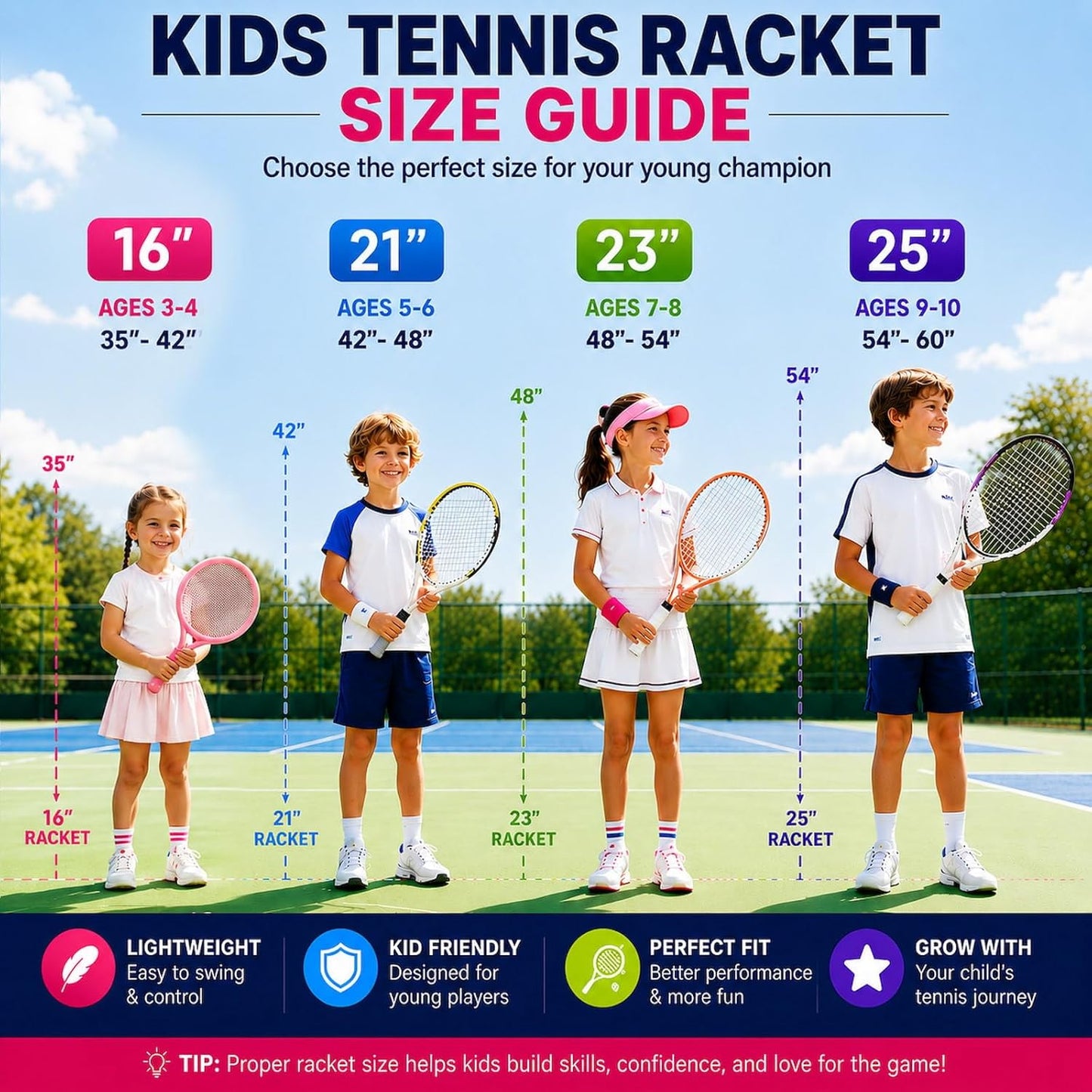 2-Pack Kids Tennis Racket Set, Junior Racquets with Bag and Balls | Aluminum alloy set with 2 pre-strung racquets, 2 balls and shoulder bag
