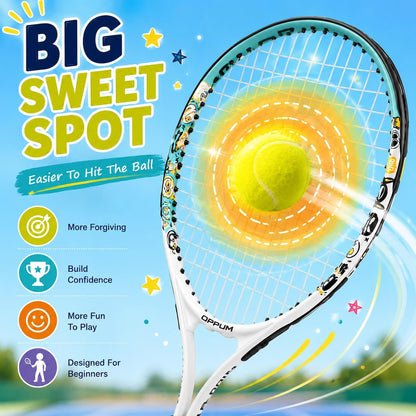 2-Pack Kids Tennis Racket Set, Junior Racquets with Bag and Balls | Aluminum alloy set with 2 pre-strung racquets, 2 balls and shoulder bag