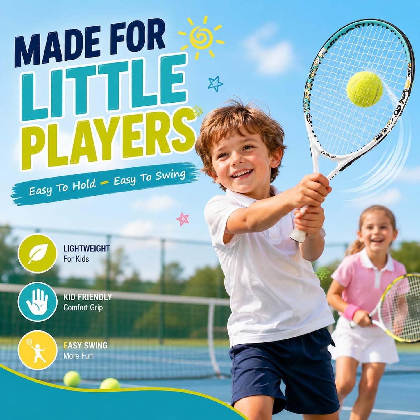 2-Pack Kids Tennis Racket Set, Junior Racquets with Bag and Balls | Aluminum alloy set with 2 pre-strung racquets, 2 balls and shoulder bag
