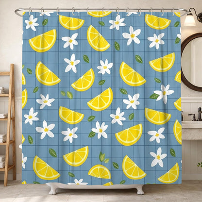 Lemon Shower Curtain, Summer Tropical Flower Leaf Summer Yellow Polyester Waterproof Bathtub Cloth Curtains Decor for Bathroom Guest Room 72x72 Inch