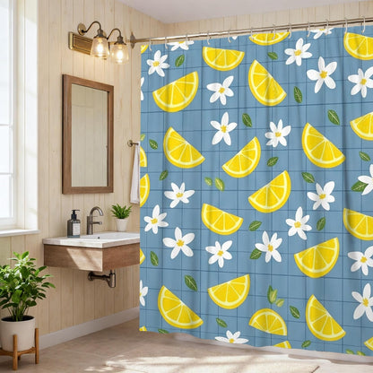 Lemon Shower Curtain, Summer Tropical Flower Leaf Summer Yellow Polyester Waterproof Bathtub Cloth Curtains Decor for Bathroom Guest Room 72x72 Inch