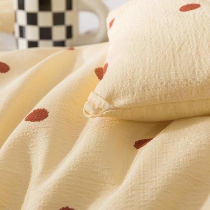Yellow Queen Comforter Set with Polka Dots 3 Pieces Bedding Set | Soft Seersucker Baby Yellow Comforter Bedding Set Kawaii Circles Print Butter Comforter with Pillowshams