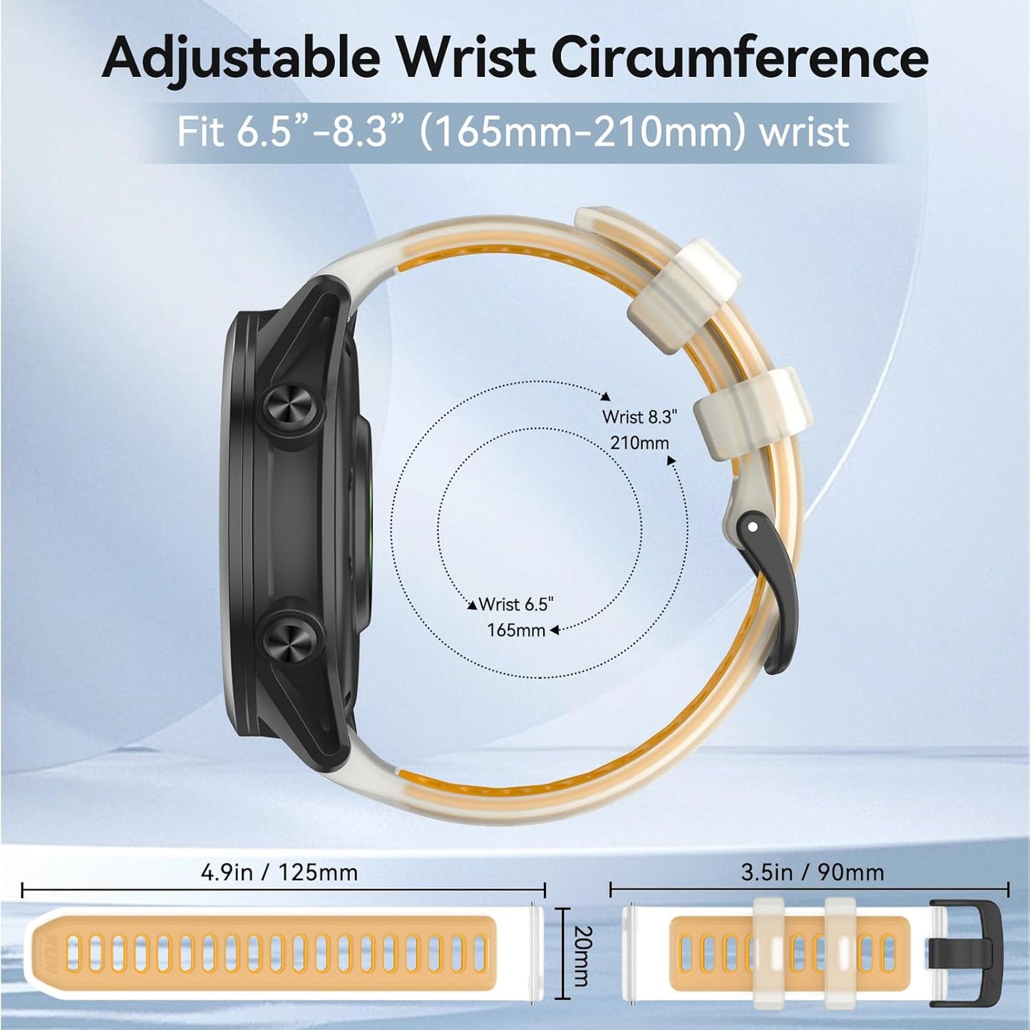 Watch Bands for Garmin Forerunner 570 42mm/Forerunner 245/Forerunner 645, 20mm Silicone Replacement Strap for Venu SQ 2/Venu 2 Plus/Approach S40 Smart Watch, Translucent Yellow