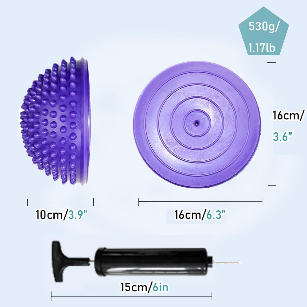 2PCS Hedgehog Balance Pods, Half Ball Balance Trainer with Pump | Foot Massage for Kids Adults, Stability Training, Physical Therapy, Yoga Gymnastics, Exercise Fitness
