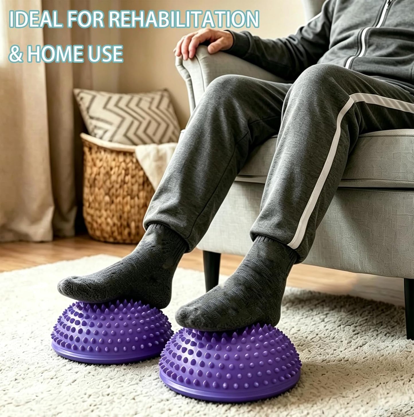2PCS Hedgehog Balance Pods, Half Ball Balance Trainer with Pump | Foot Massage for Kids Adults, Stability Training, Physical Therapy, Yoga Gymnastics, Exercise Fitness