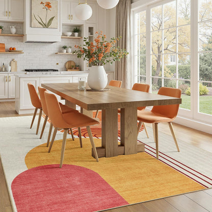 DCX Abstract Machine Washable 4x6 Rug, Mid Century Modern Rug for Living Room, Soft Low Pile Non Slip Carpet, Kid & Pet Friendly Stain Resistant Rug for Bedroom Dining Room Office, Orange & Yellow