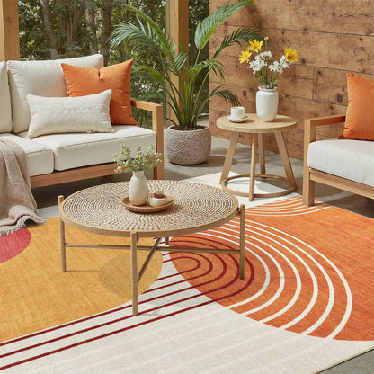 DCX Abstract Machine Washable 4x6 Rug, Mid Century Modern Rug for Living Room, Soft Low Pile Non Slip Carpet, Kid & Pet Friendly Stain Resistant Rug for Bedroom Dining Room Office, Orange & Yellow