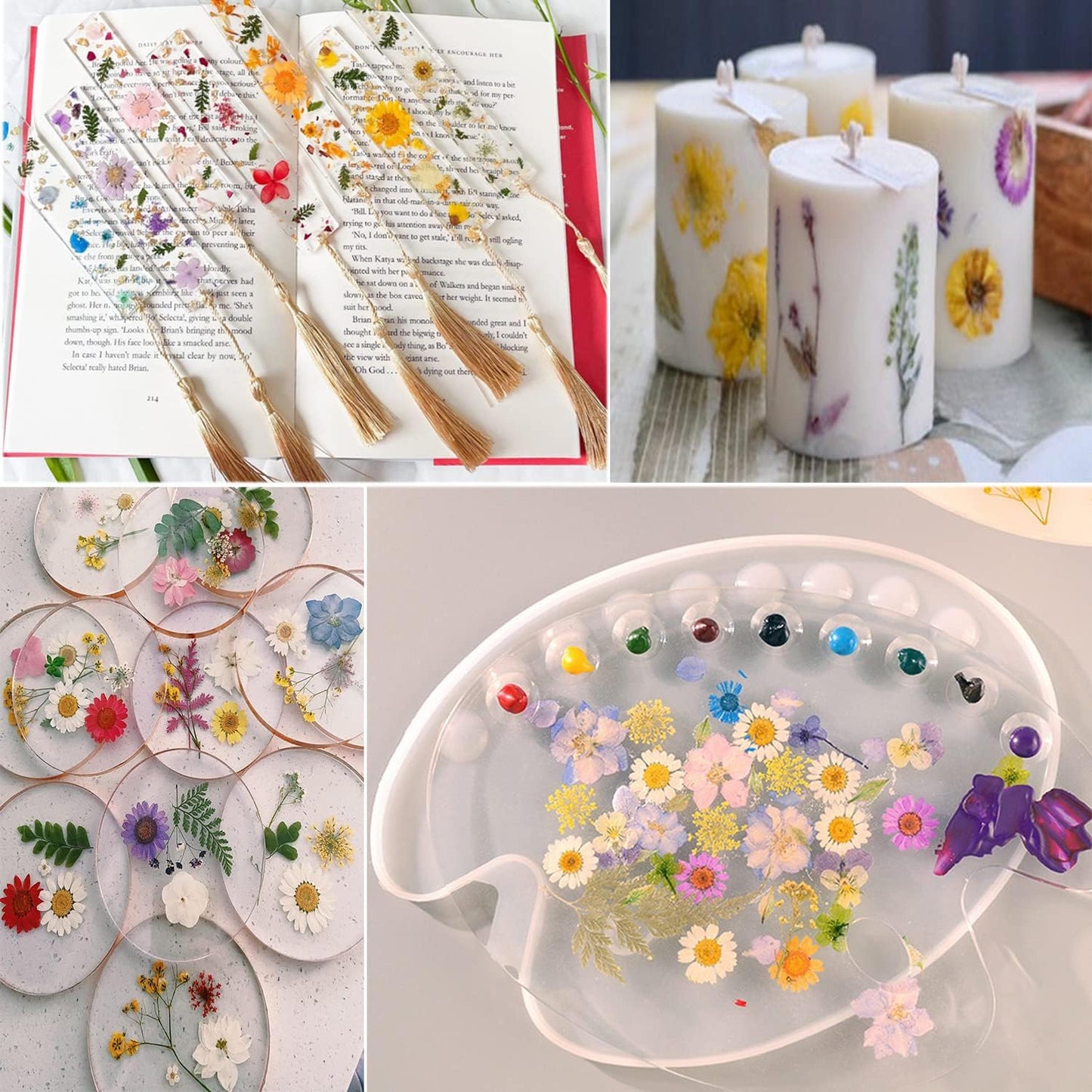 221PCS Real Nature Dried Pressed Flowers for Resin Craft, Dry Pressing Floral with Butterfly Transparent Stickers Set for DIY Jewelry Making Nail Card Scrapbook Art Eternity Summer
