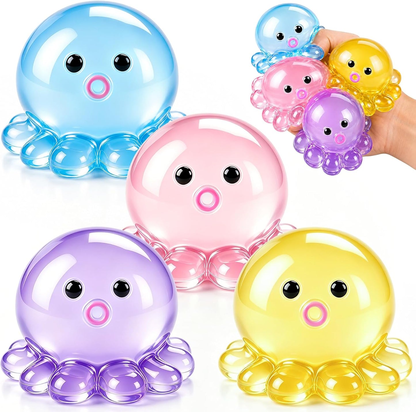 4 Pack Octopus Squishy Stress Balls Slow Rising Anxiety Relief Toys Cute Soft Squeeze Toys for Classroom Prize Birthday Party Favors