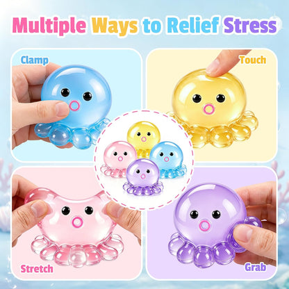 4 Pack Octopus Squishy Stress Balls Slow Rising Anxiety Relief Toys Cute Soft Squeeze Toys for Classroom Prize Birthday Party Favors