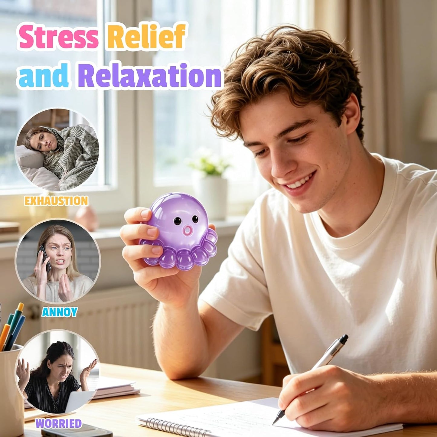 4 Pack Octopus Squishy Stress Balls Slow Rising Anxiety Relief Toys Cute Soft Squeeze Toys for Classroom Prize Birthday Party Favors