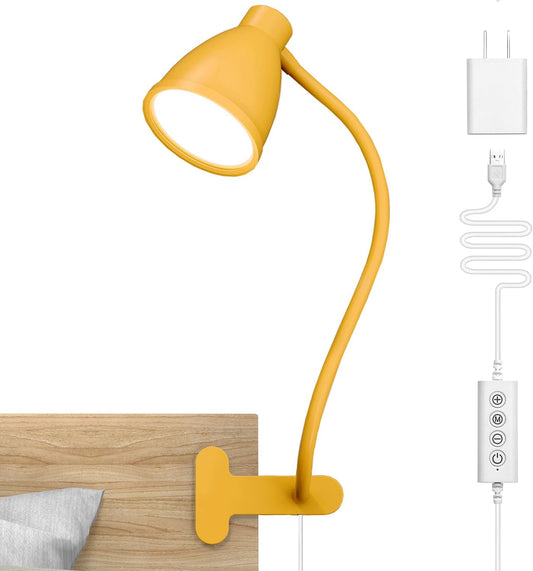Clip on Light, Desk Lamp with Clamp, 5 Color 10 Brightness Yellow | Flexible Neck Clip Lamp, 10W 38 LED, Auto Off Timer, Desk Lights for Office Home Bed Bedside Reading, Bright Yellow