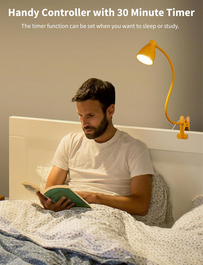 Clip on Light, Desk Lamp with Clamp, 5 Color 10 Brightness Yellow | Flexible Neck Clip Lamp, 10W 38 LED, Auto Off Timer, Desk Lights for Office Home Bed Bedside Reading, Bright Yellow