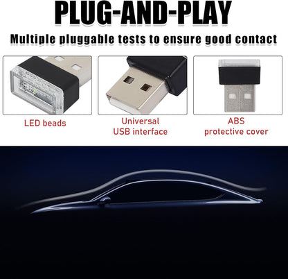 2 PCS USB LED Car Interior Atmosphere Lamp, Portable Mini LED Night Light, Plug-in USB Interface Trunk Ambient Lighting Kit, Universal Interior Car Accessories (Yellow)