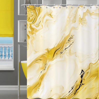 Yellow Marble Shower Curtain, Modern Abstract Yellow Grey Ombre Marble Art Bathroom Curtain Waterproof Fabric Machine Washable with Hooks, 72" Wx78 L