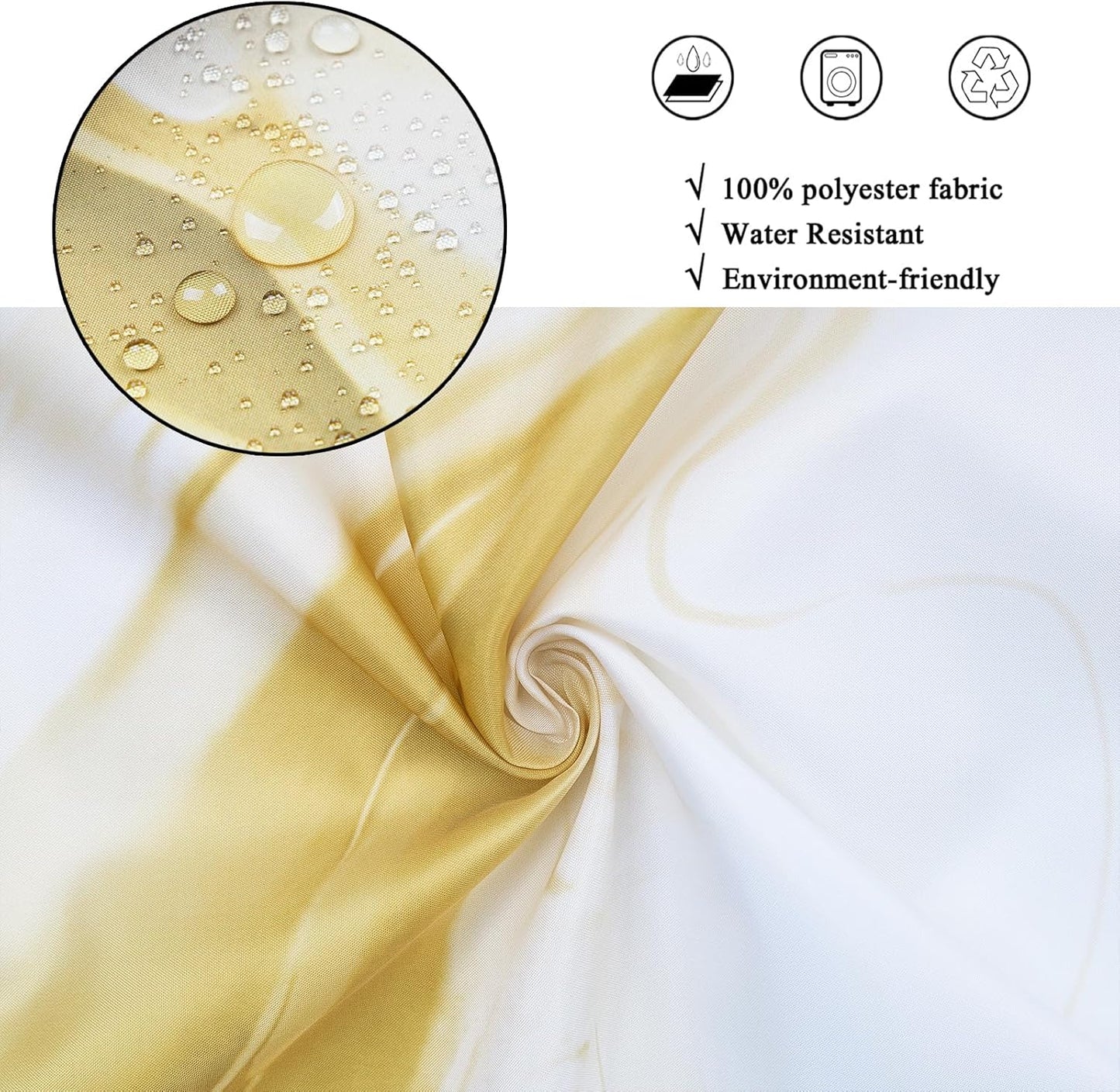 Yellow Marble Shower Curtain, Modern Abstract Yellow Grey Ombre Marble Art Bathroom Curtain Waterproof Fabric Machine Washable with Hooks, 72" Wx78 L