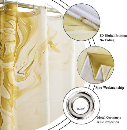 Yellow Marble Shower Curtain, Modern Abstract Yellow Grey Ombre Marble Art Bathroom Curtain Waterproof Fabric Machine Washable with Hooks, 72" Wx78 L