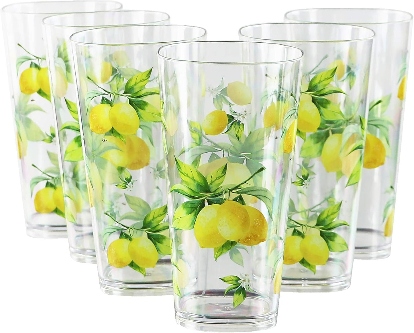 Calypso Basics Fresh Lemons 19 oz Acrylic Drinkware Set of 6 – BPA-Free, Indoor/Outdoor, Dishwasher Safe, Lemons with Bees