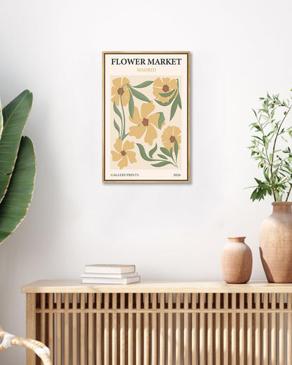 Gufro Flower Market Framed Wall Art,Yellow Danish Pastel Floral Print Painting,Abstract Minimalist Botanica Artwork Prints for For Living Room Girls Room Nursery Bedroom 12x16Inch