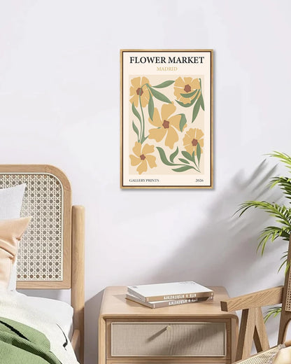 Gufro Flower Market Framed Wall Art,Yellow Danish Pastel Floral Print Painting,Abstract Minimalist Botanica Artwork Prints for For Living Room Girls Room Nursery Bedroom 12x16Inch