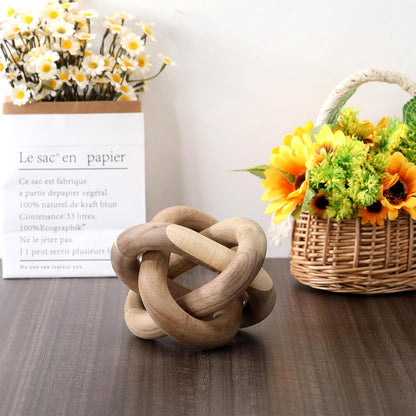 3 Link Wood Knot Decor Rustic Home Décor Accents Hand Carved Coffee Table Decoration, Boho Chain Link Decoration, Modern Shelf, Rustic Objects for Home Living Room Bedroom(Yellow)