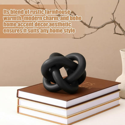 3 Link Wood Knot Decor Rustic Home Décor Accents Hand Carved Coffee Table Decoration, Boho Chain Link Decoration, Modern Shelf, Rustic Objects for Home Living Room Bedroom(Yellow)