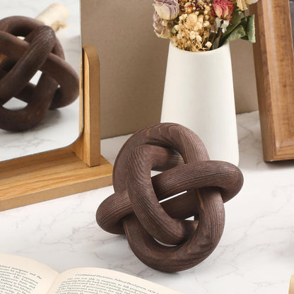 3 Link Wood Knot Decor Rustic Home Décor Accents Hand Carved Coffee Table Decoration, Boho Chain Link Decoration, Modern Shelf, Rustic Objects for Home Living Room Bedroom(Yellow)