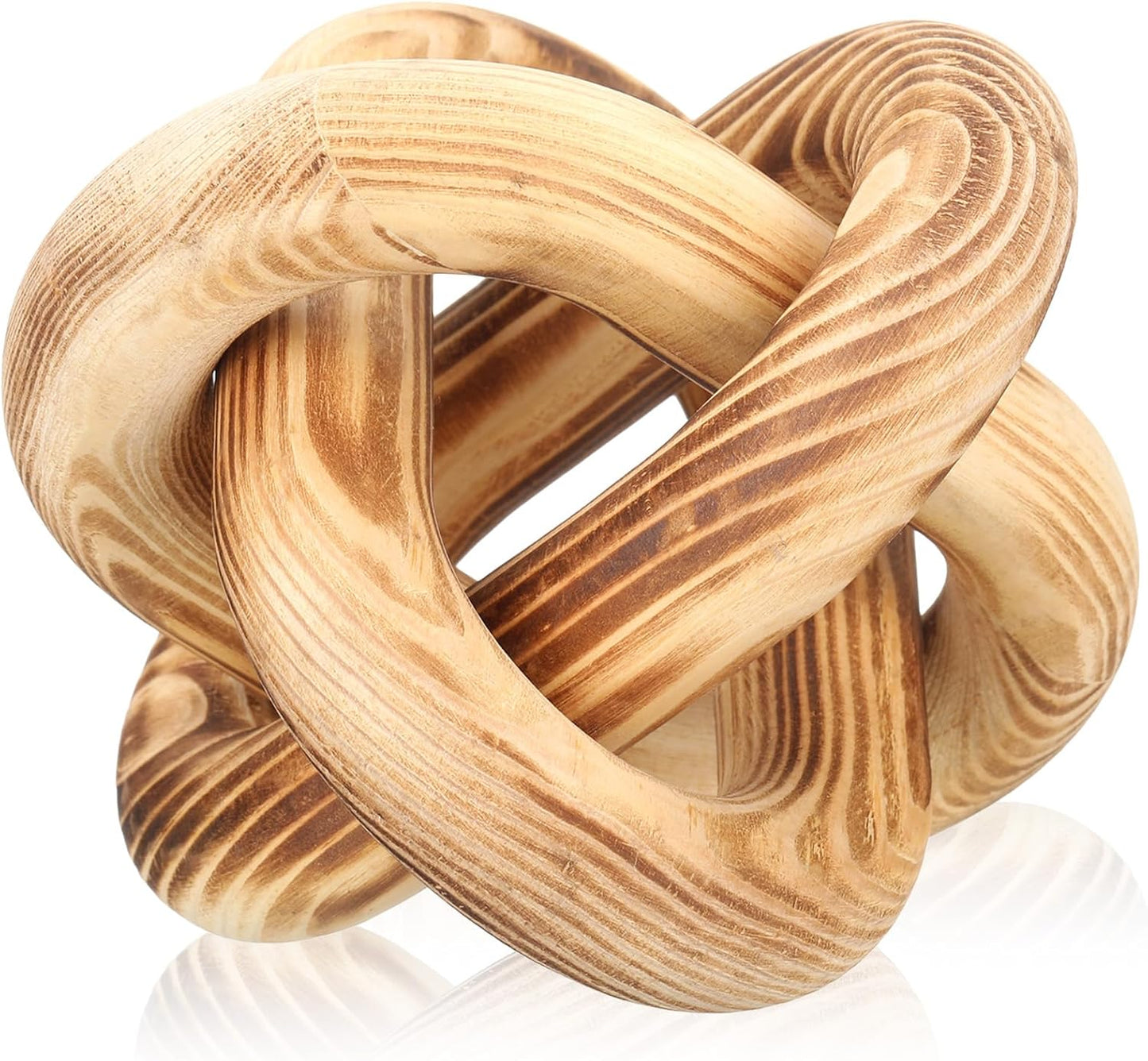 3 Link Wood Knot Decor Rustic Home Décor Accents Hand Carved Coffee Table Decoration, Boho Chain Link Decoration, Modern Shelf, Rustic Objects for Home Living Room Bedroom(Yellow)