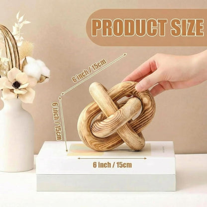 3 Link Wood Knot Decor Rustic Home Décor Accents Hand Carved Coffee Table Decoration, Boho Chain Link Decoration, Modern Shelf, Rustic Objects for Home Living Room Bedroom(Yellow)