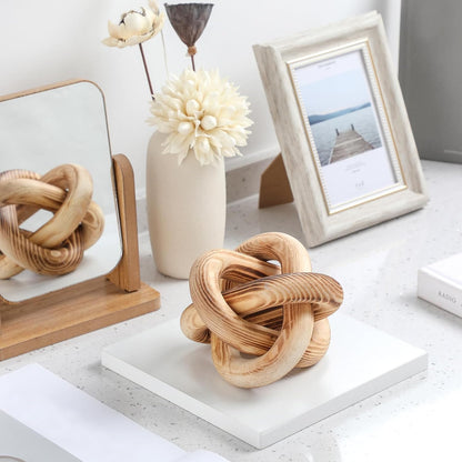 3 Link Wood Knot Decor Rustic Home Décor Accents Hand Carved Coffee Table Decoration, Boho Chain Link Decoration, Modern Shelf, Rustic Objects for Home Living Room Bedroom(Yellow)