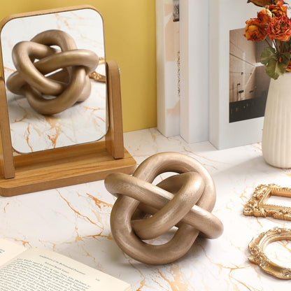 3 Link Wood Knot Decor Rustic Home Décor Accents Hand Carved Coffee Table Decoration, Boho Chain Link Decoration, Modern Shelf, Rustic Objects for Home Living Room Bedroom(Yellow)