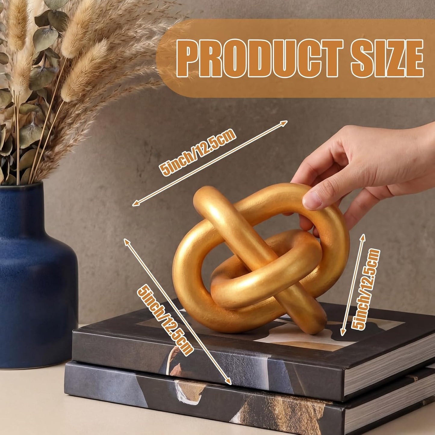 3 Link Wood Knot Decor Rustic Home Décor Accents Hand Carved Coffee Table Decoration, Boho Chain Link Decoration, Modern Shelf, Rustic Objects for Home Living Room Bedroom(Yellow)
