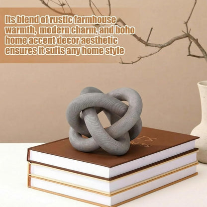 3 Link Wood Knot Decor Rustic Home Décor Accents Hand Carved Coffee Table Decoration, Boho Chain Link Decoration, Modern Shelf, Rustic Objects for Home Living Room Bedroom(Yellow)