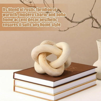3 Link Wood Knot Decor Rustic Home Décor Accents Hand Carved Coffee Table Decoration, Boho Chain Link Decoration, Modern Shelf, Rustic Objects for Home Living Room Bedroom(Yellow)