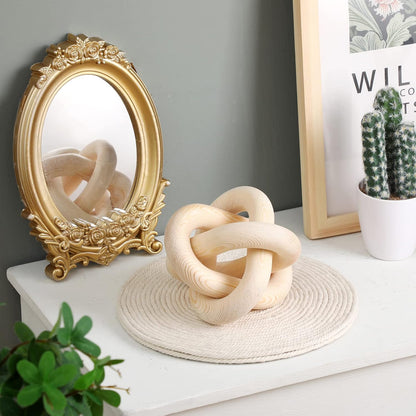 3 Link Wood Knot Decor Rustic Home Décor Accents Hand Carved Coffee Table Decoration, Boho Chain Link Decoration, Modern Shelf, Rustic Objects for Home Living Room Bedroom(Yellow)