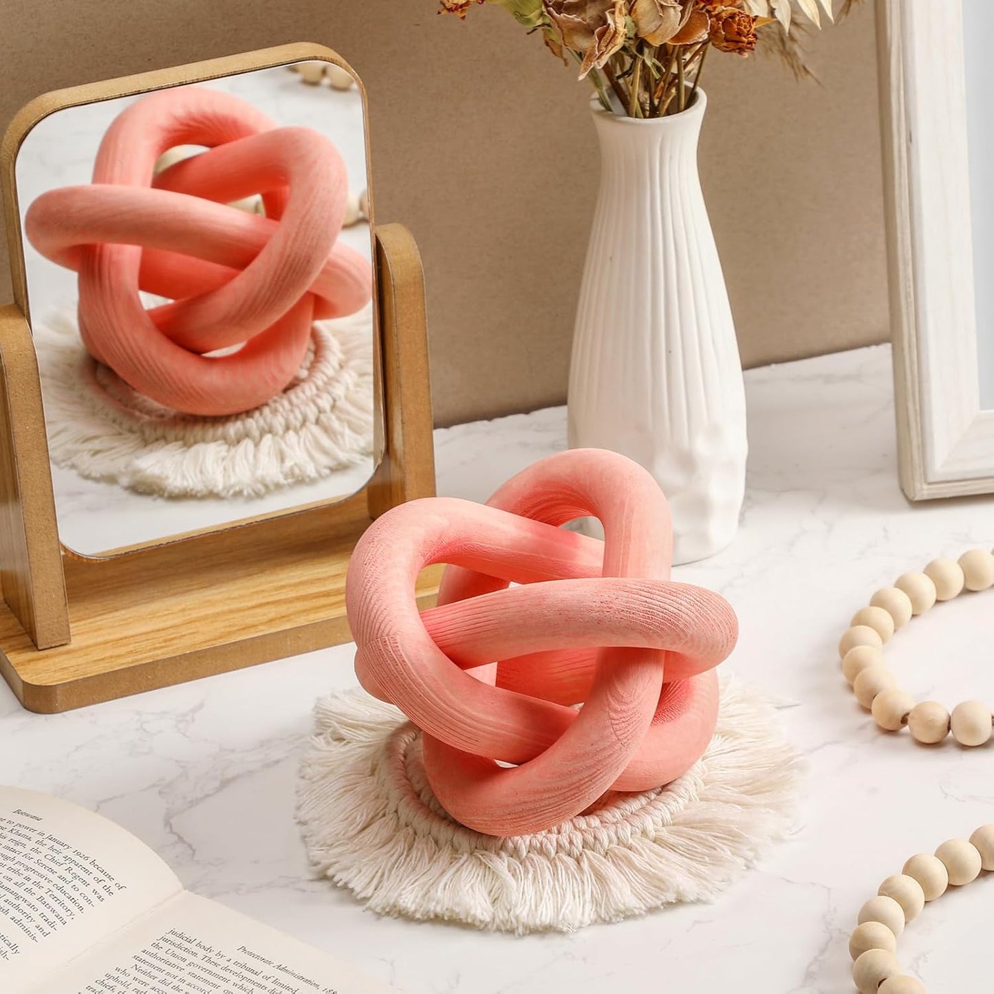 3 Link Wood Knot Decor Rustic Home Décor Accents Hand Carved Coffee Table Decoration, Boho Chain Link Decoration, Modern Shelf, Rustic Objects for Home Living Room Bedroom(Yellow)