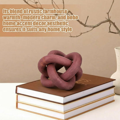 3 Link Wood Knot Decor Rustic Home Décor Accents Hand Carved Coffee Table Decoration, Boho Chain Link Decoration, Modern Shelf, Rustic Objects for Home Living Room Bedroom(Yellow)