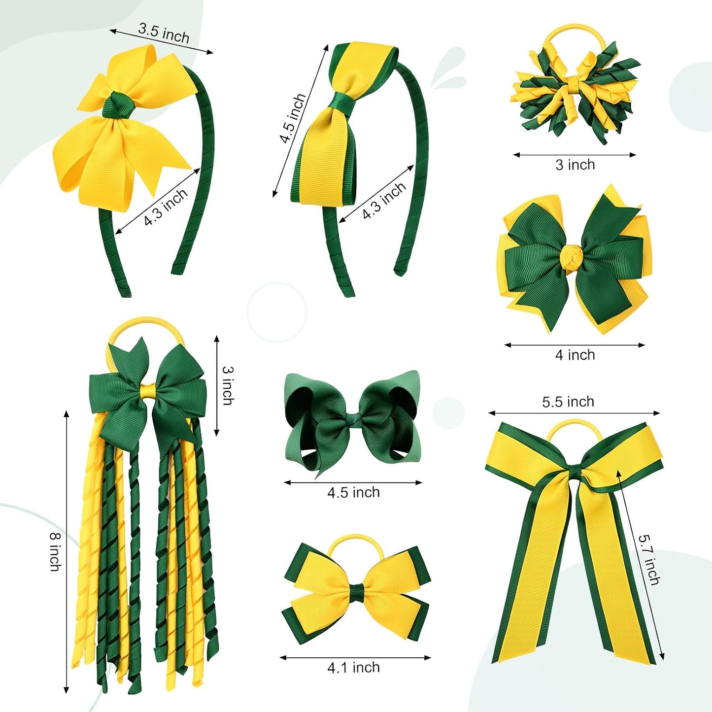 Yellow & Green School Hair Accessories Set 13 Pcs Uniform Hair Bow Headband Clips Hair Ties Curly Korker Bows for Little Toddler School Girls (Yellow&Green)