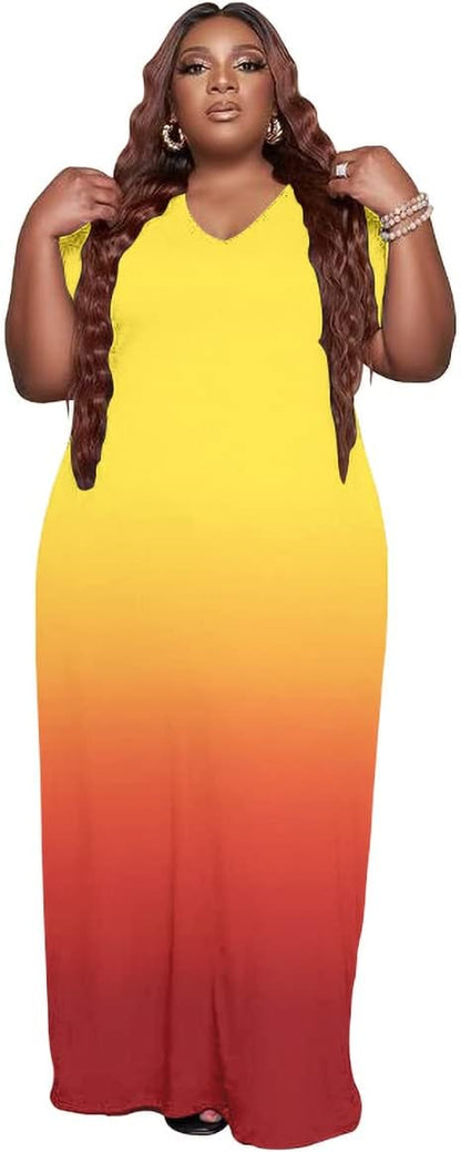 Oversize Tshirt Dress Plus Size Short Sleeve Maxi Dress with Pockets