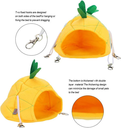 Small Animal Cozy Bed, Cotton Pet Hammock with Thickened Bottom Fixed Hooks for Golden Hamsters Guinea Pigs (Yellow)