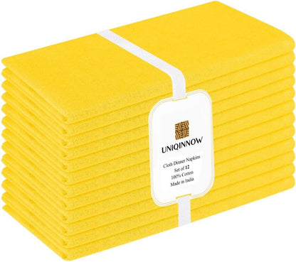 Set of 12 Cotton Cloth Dinner Napkins - Soft Durable Washable - Ideal for Farmhouse Party Wedding Christmas Easter - Perfect Everyday Use Table Linen 17x17 inch Cloth Napkins Yellow