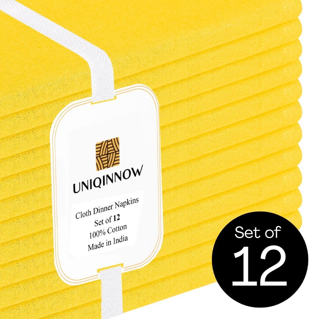 Set of 12 Cotton Cloth Dinner Napkins - Soft Durable Washable - Ideal for Farmhouse Party Wedding Christmas Easter - Perfect Everyday Use Table Linen 17x17 inch Cloth Napkins Yellow